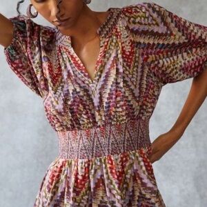 Anthropologie Conditions Apply printed puff sleeved maxi dress!